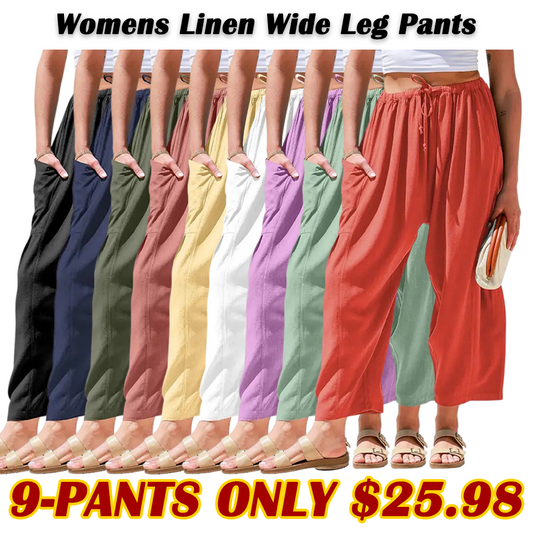 🎁Women's Polyester Wide Leg Pants with Pockets